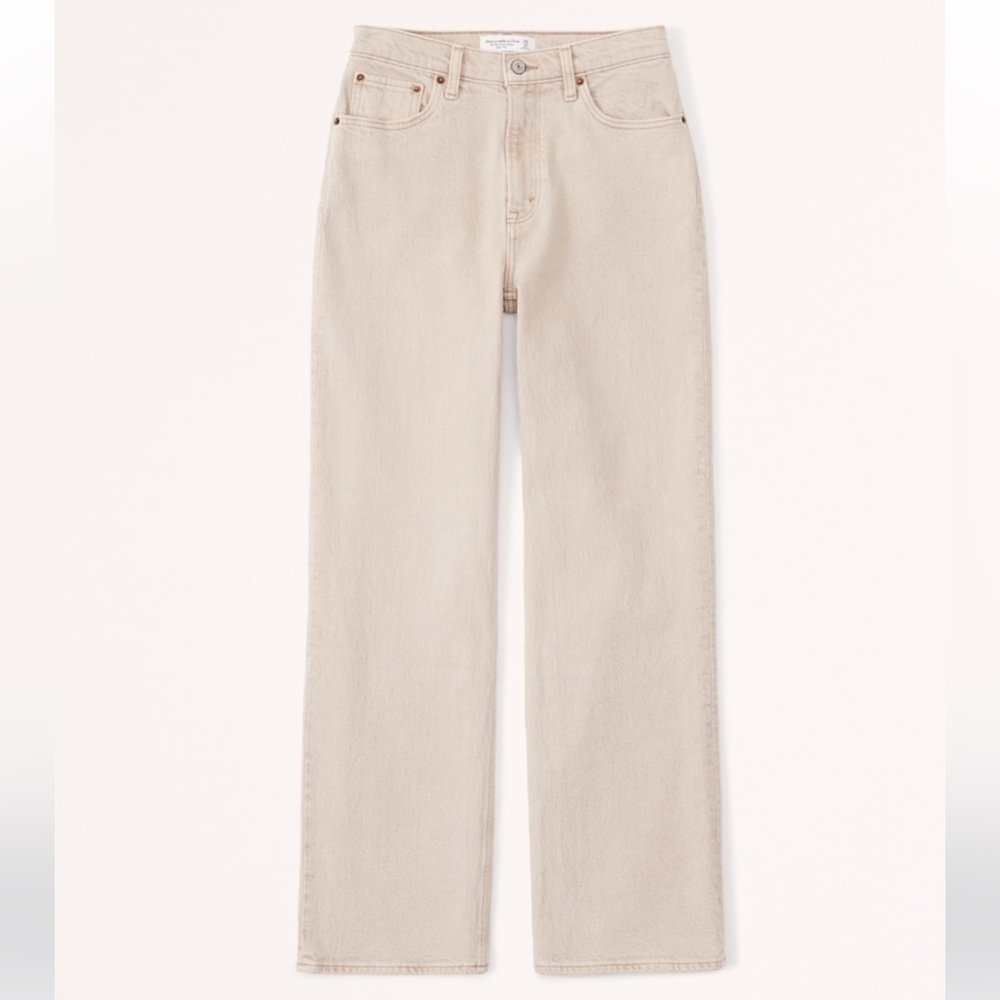Abercrombie High Rise 90s Relaxed Curve Love, Oat, Size 6 Long Jeans - Picture 4 of 10